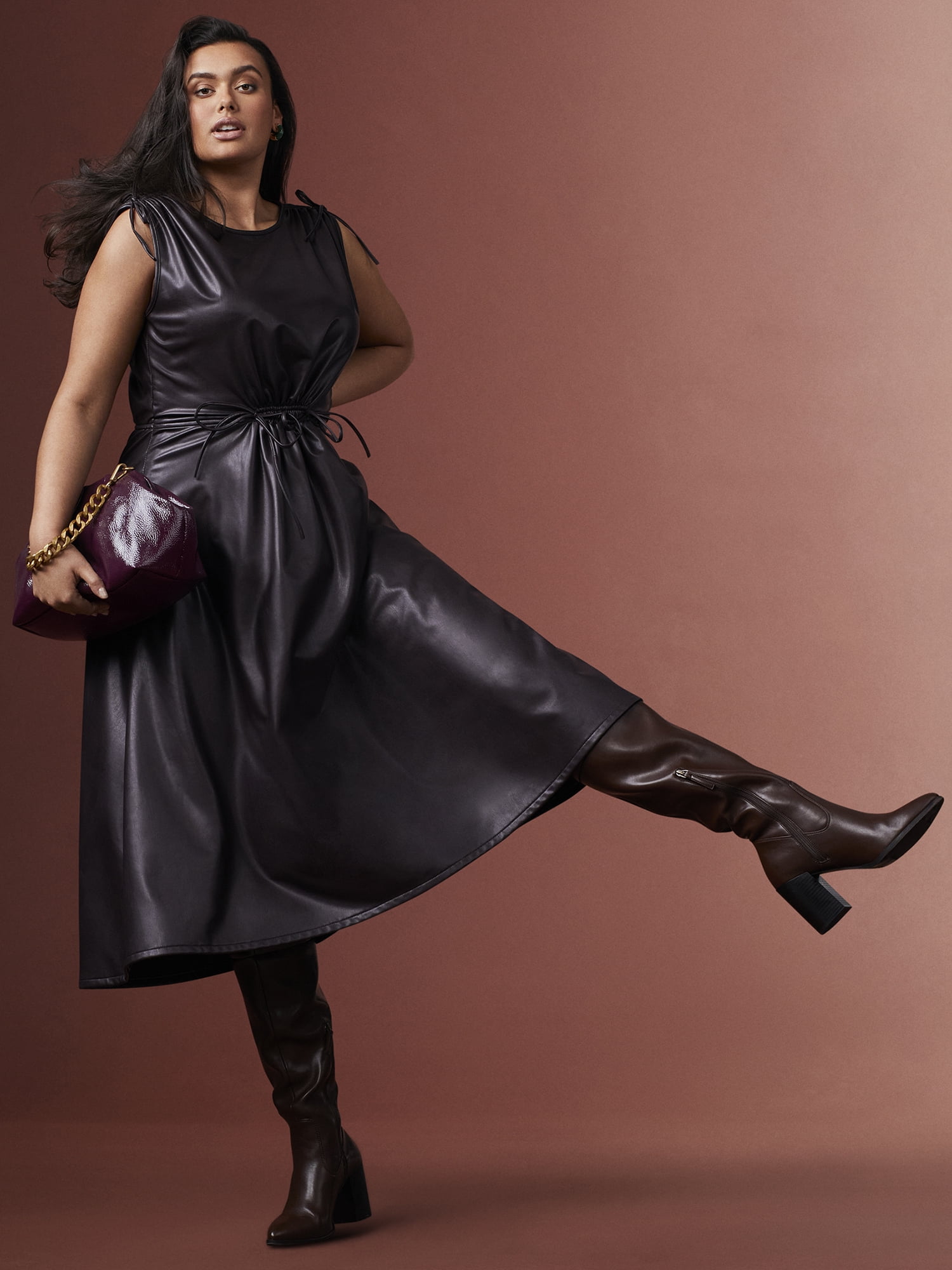 leather midi dress